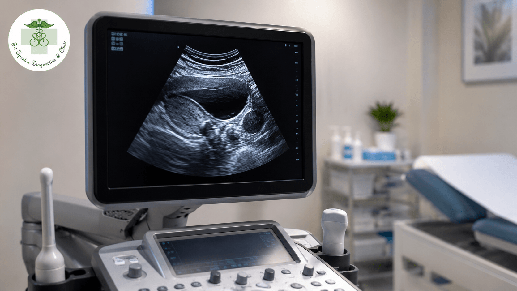 Ultrasound monitor displaying a diagnostic scan image, best diagnostic clinic in Bangalore