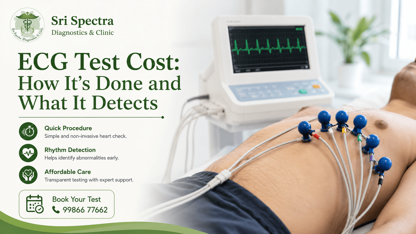 ECG test cost and electrode monitor setup at Sri Spectra Diagnostics and Clinic