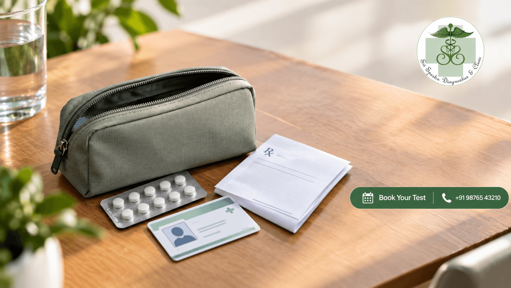 Medications and ID prepared ahead of a general physician visit at Sri Spectra Diagnostics and Clinic, Akshaya Nagar, Bangalore