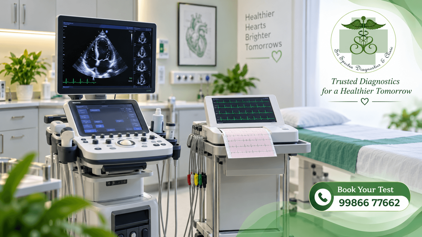 Echocardiogram and ECG machines used for different heart tests at Sri Spectra Diagnostics and Clinic, Akshaya Nagar, Bangalore