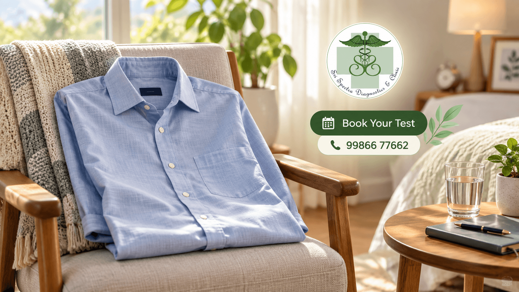 Comfortable shirt prepared ahead of an echo test appointment at Sri Spectra Diagnostics and Clinic, Akshaya Nagar, Bangalore
