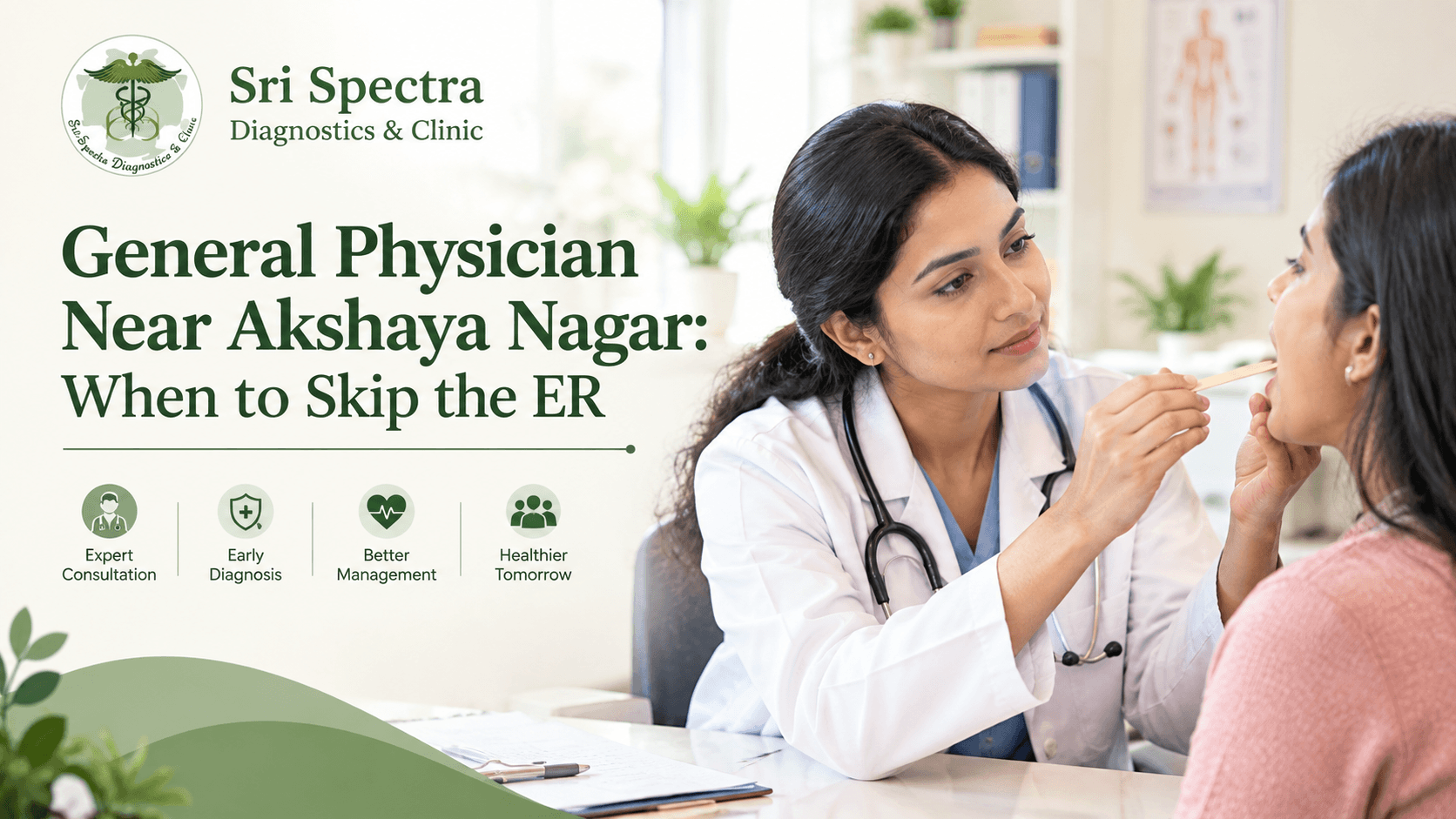 General physician examining a patient at Sri Spectra Diagnostics and Clinic, Akshaya Nagar, Bangalore