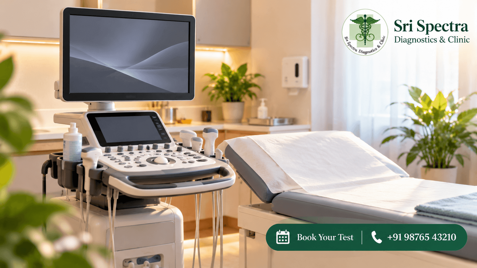 Ultrasound machine prepared for an early pregnancy scan at Sri Spectra Diagnostics and Clinic, Akshaya Nagar, Bangalore