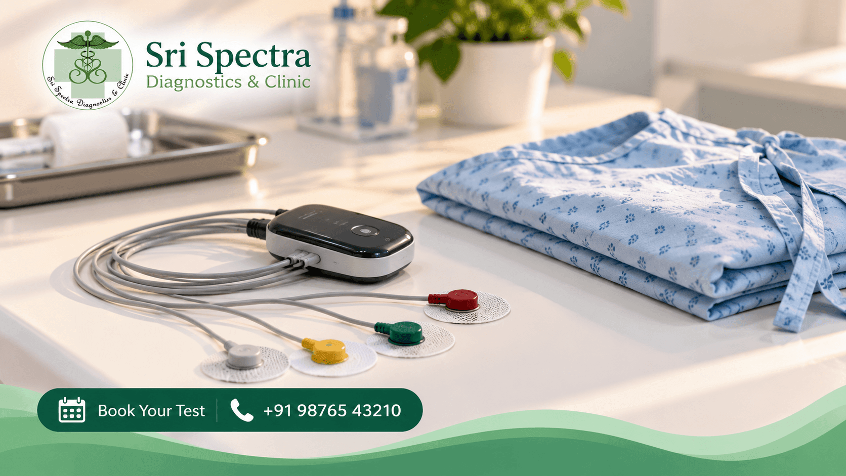 Wearable heart monitor used to track heart rhythm when an ECG test appears normal at Sri Spectra Diagnostics and Clinic, Akshaya Nagar, Bangalore