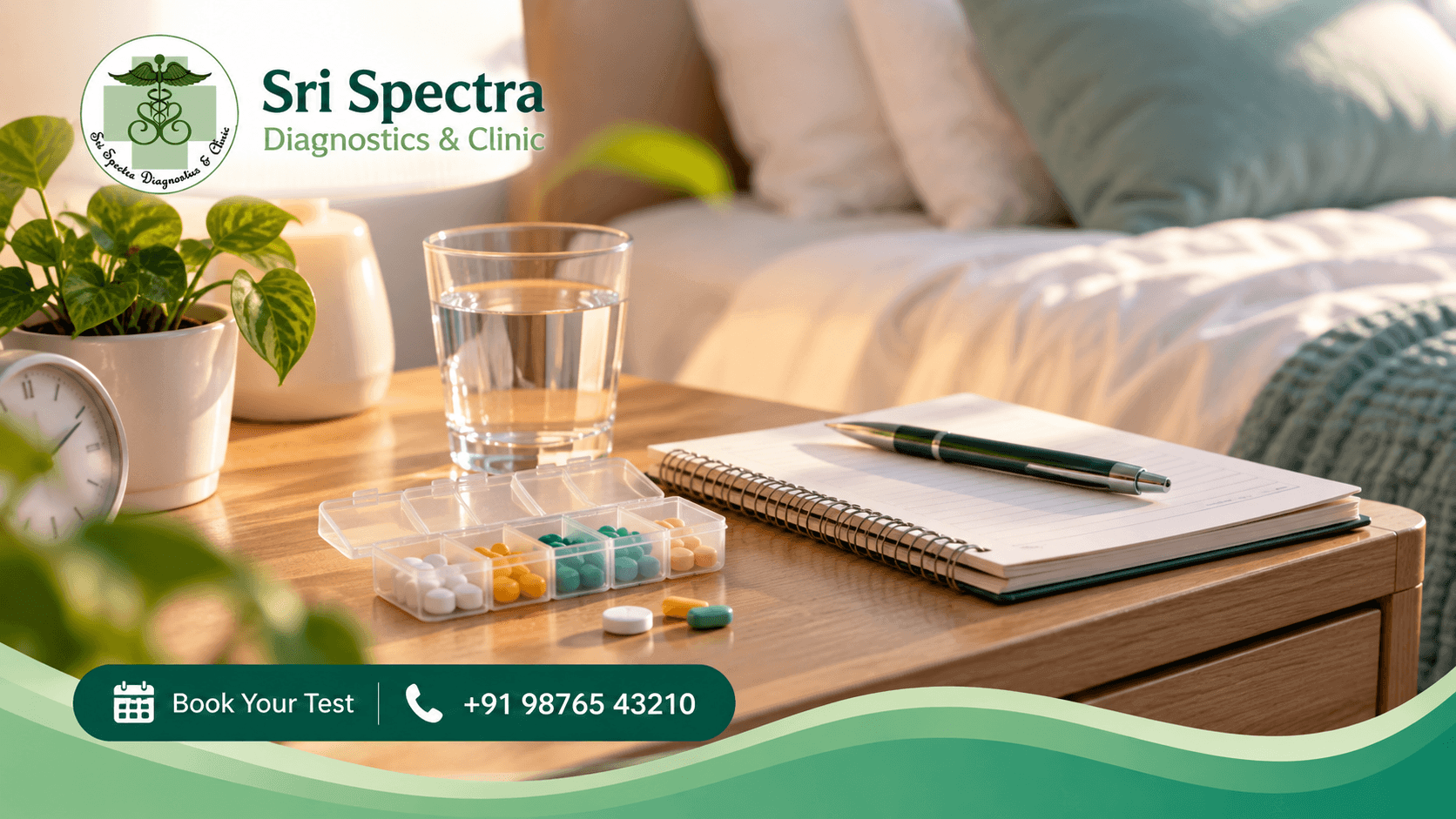 Symptom diary and medicine list prepared for a palpitations ECG test at Sri Spectra Diagnostics and Clinic, Akshaya Nagar, Bangalore